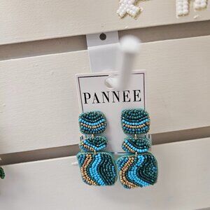 Beautiful Beaded Statement Earrings turquoise and Blue Green